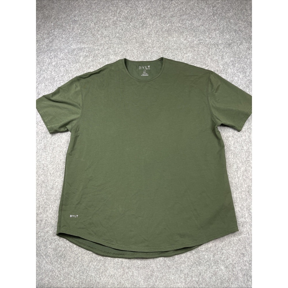 BYLT Shirt Mens 3XL Olive Drop Cut Lux Premium Basics Crewneck Short Sleeve Tee